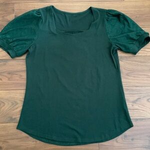 Connite Hunter Green Short Sleeve Top with Eyelet Details on Sleeves